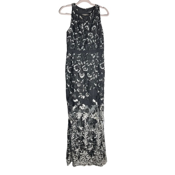 Aidan by Aidan Mattox Lace Embroidered Floral Halter Maxi Gown, US 10 - Picture 3 of 15